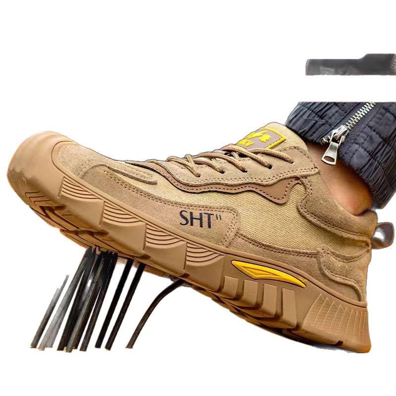 Thunderbolt Shield Low-Top Cowhide Safety Shoes: Anti-Smash, Anti-Puncture, Insulated, Wear-Resistant Rubber Outsole.