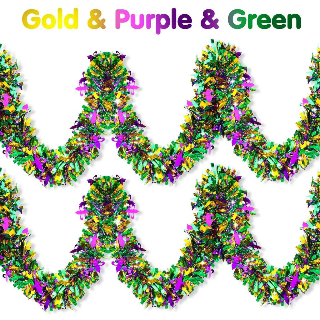 Mardi Gras Decorations Garland 2m Hanging Party Accessory Streamers Green Gold Purple Glittering Garland Decor