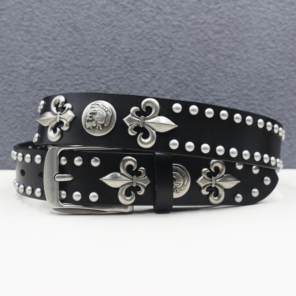 First Layer Cowhide New Skull Rivet Belt Genuine Leather Men's Belt Women's Pure Cowhide Versatile Decorative Belt
