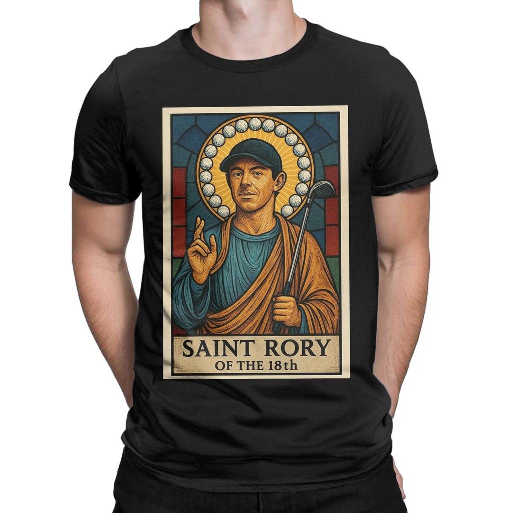 Vintage Saint Rory of the 18th Rory McIlroy T-Shirt für Herren O-Ausschnitt Baumwoll-T-Shirt Kurzarm-Tees Bedruckte Oberteile