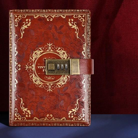Notizbuch im Retro-Stil mit digitalem Zahlenschloss, passwortgeschütztes Tagebuch, Tagebuch, Planer, Organizer für Studenten