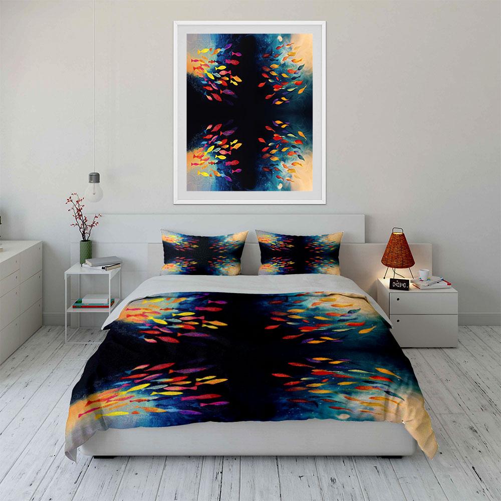Colorful fish swimming pattern. Bedding sets Duvet cover sets Duvet covers Pillowcases(1*Duvet Cover 2*Pillowcases without duvet insert)
