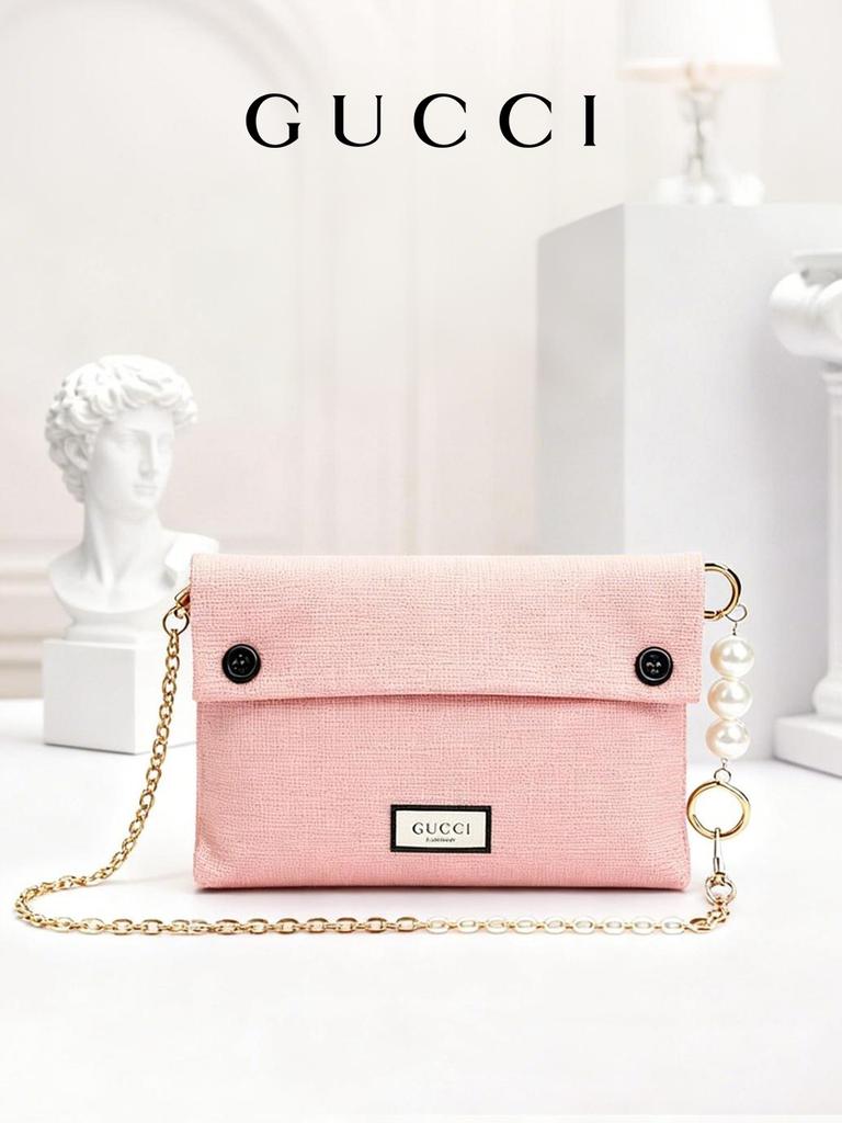 El Yapımı Pembe Kanvas İnci Zincirli Çanta, Niş Tasarımlı Tek Omuz Askılı Çanta, Kadınlar İçin Hafif Lüks Vintage Tarzı Çok Yönlü Çanta GUCCI-GIFT-80