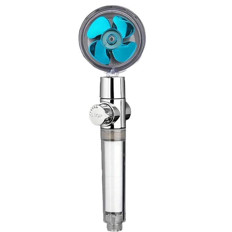 

360° Rotating Turbine Fan Handheld Shower Head High Pressure Water Saving Spray Shower Filter Bathroom Accessories синий