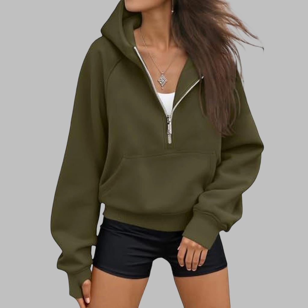 Damen Halbzip Kapuzenpullover Langarm Freizeit Sweatshirt Farbe
