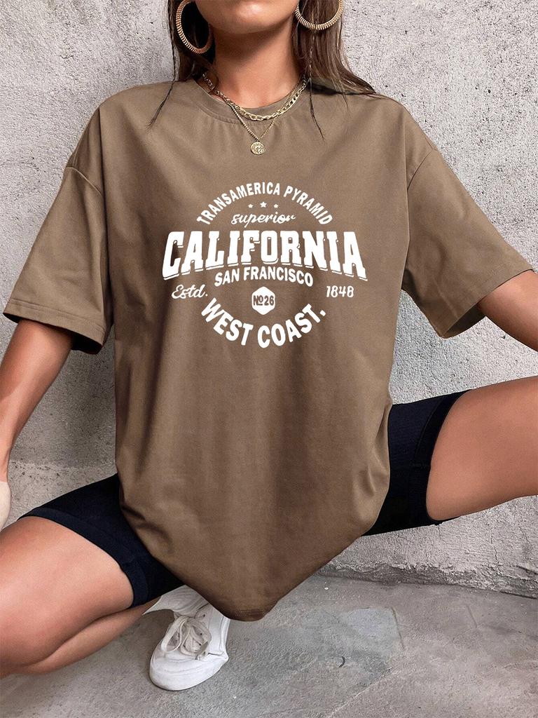 California West Coast San Francisco Letter Printing TShirts Womens Summer Cotton Tops Loose ONeck Soft T Shirt Casual Clothes