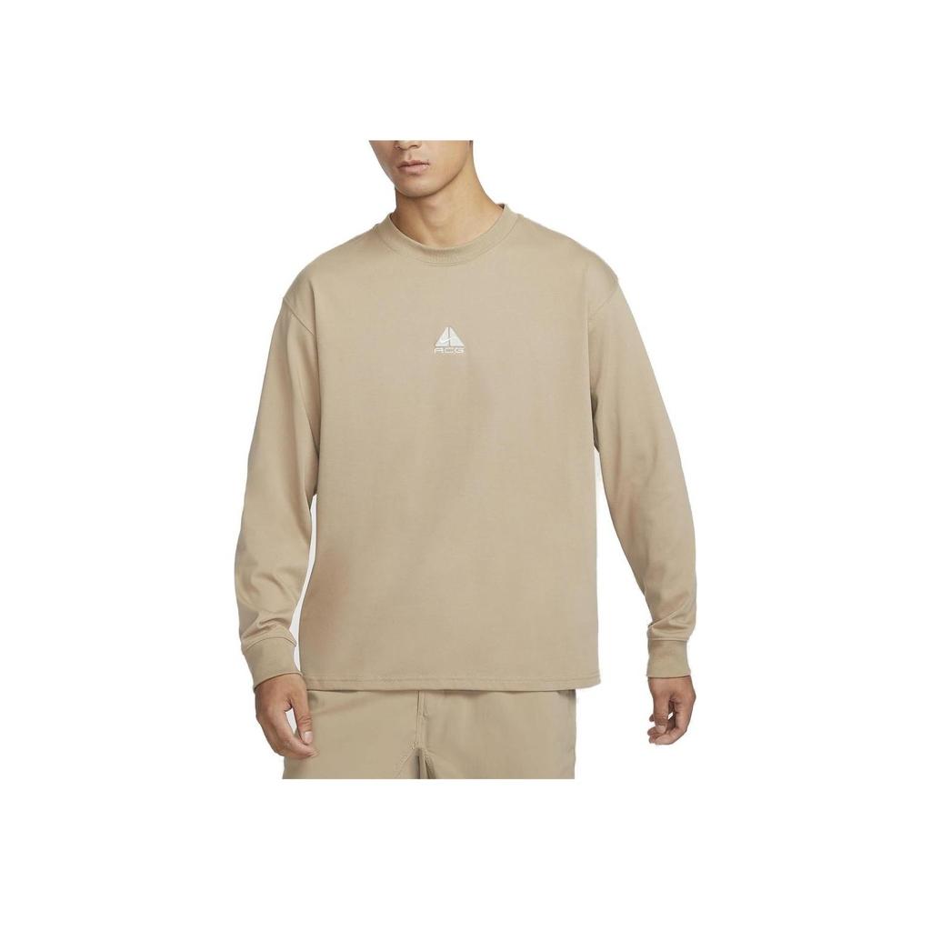 Nike Logo Embroidered Outdoor Casual Sports Crew Neck Long Sleeve T-Shirt Men Tops Khaki DR7754-247