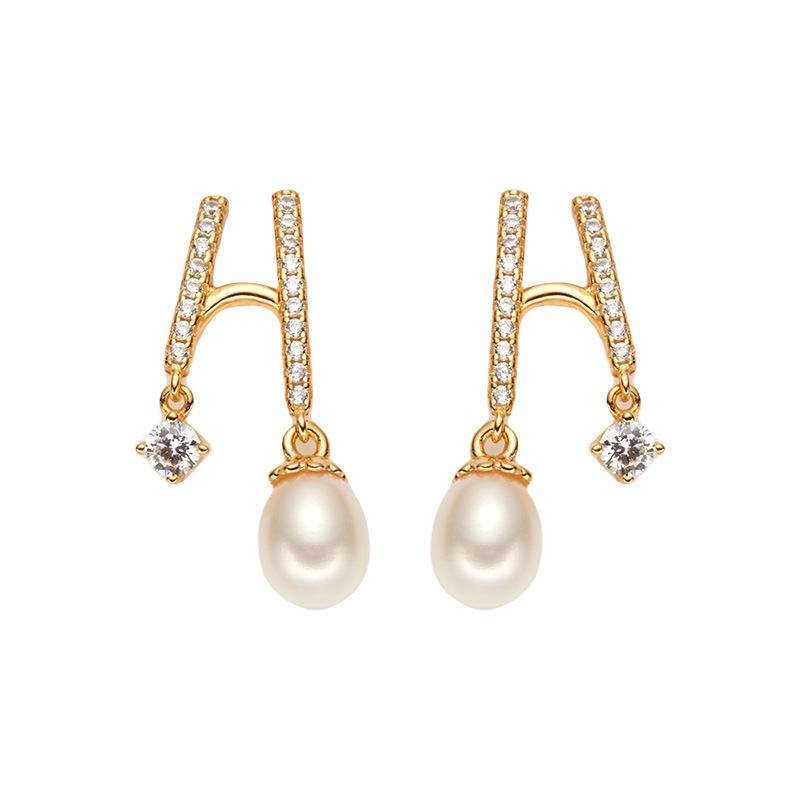 Natural Freshwater Pearl Earrings Stud Earrings S925 Sterling Silver Earrings Temperament Simple Light Luxury High Sense