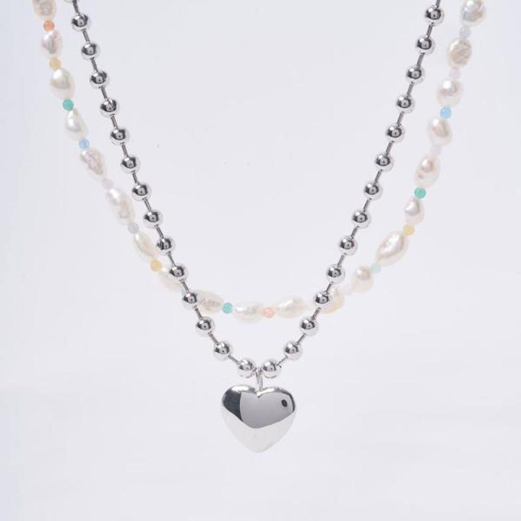 [POPTS] Pastel Baroque Pearl Earth Heart Necklace OTN222517PWW