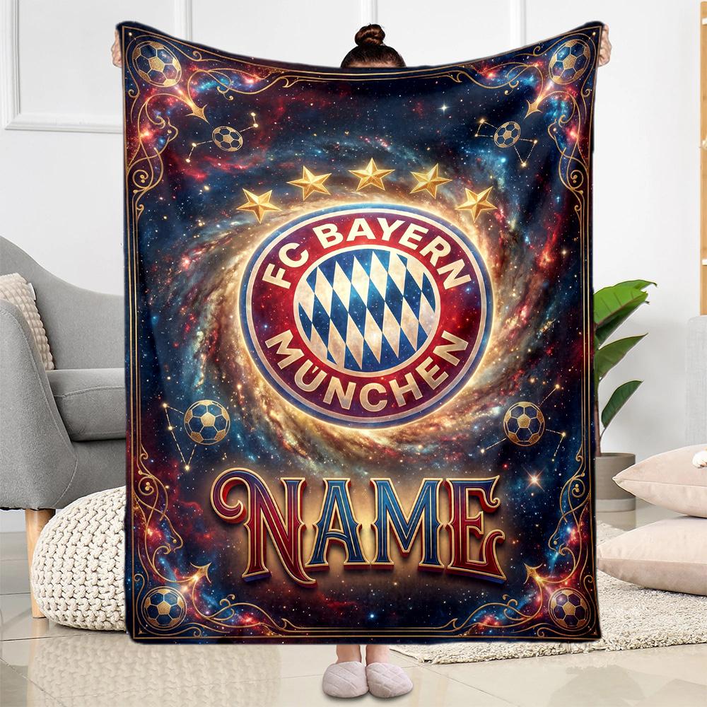 Bayern Munich Galaxy Fan Art Customize Your Name Blanket Throw Customizable Blanket Durable Comfort Suitable for Picnics Office Chair Seaside