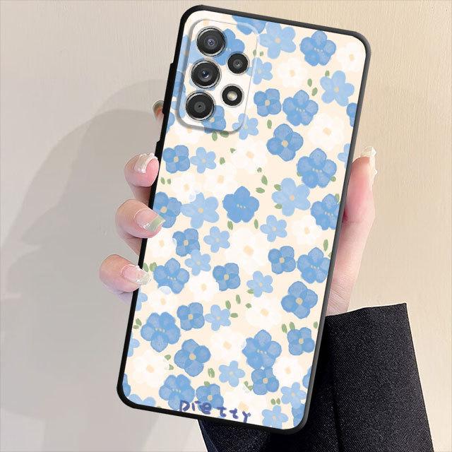 Black Soft Bumper Case For Samsung Galaxy A33 A52 A13 A71 A31 A51 A32 A22 A72 A21s A23 A53 A14 A52s Lovely Flower Cover