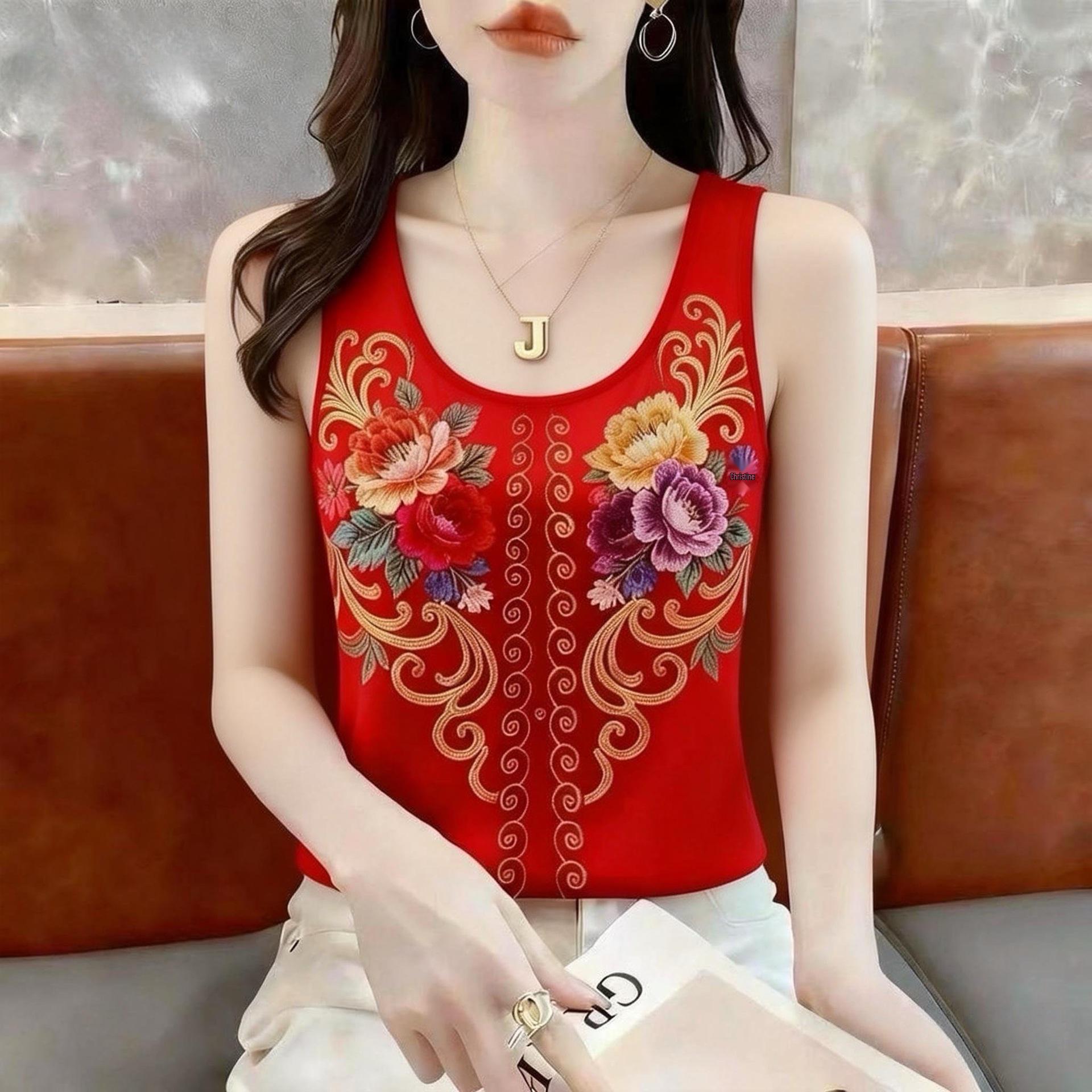 2026 Trendy Slimming Printed Summer Camisole for Women 2XL (suggested 120-135 jin)