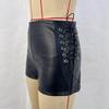 2023 Autumn/Winter Women's High-Waisted Black Faux Leather Shorts - Elastic, Casual, Tight Fit