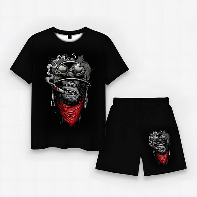 2023 Summer Men's New Horror Skull 3D Printing Fun Simple Sports Fashion Casual Set Short Sleeve+Shorts Large Asian Size XXS-6XL