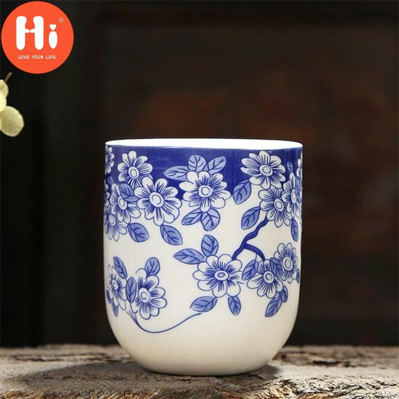 Hi 170ml Porcelain Tea Cup Ceramic Coffee Cup Handmade Water Cup Office Drinkware Blue White