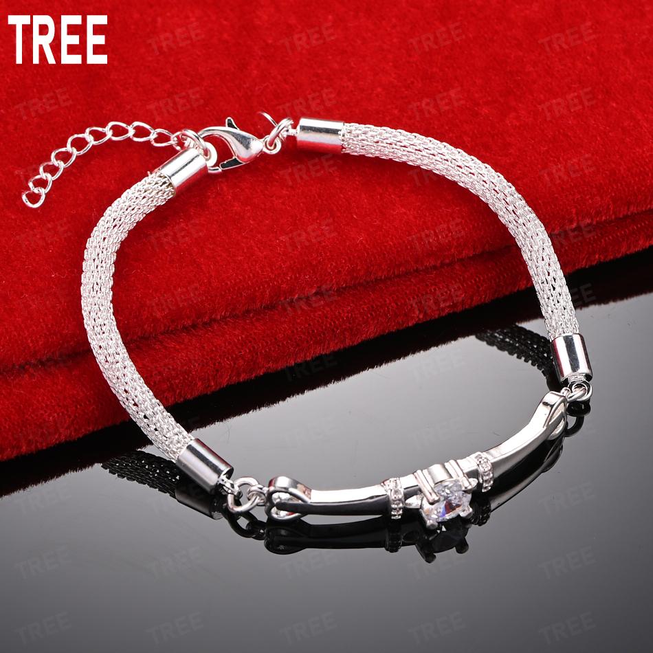 925 Sterling Silver Exquisite Mesh Woven AAA Zircon Bracelet Exquisite Gift Jewelry 20cm