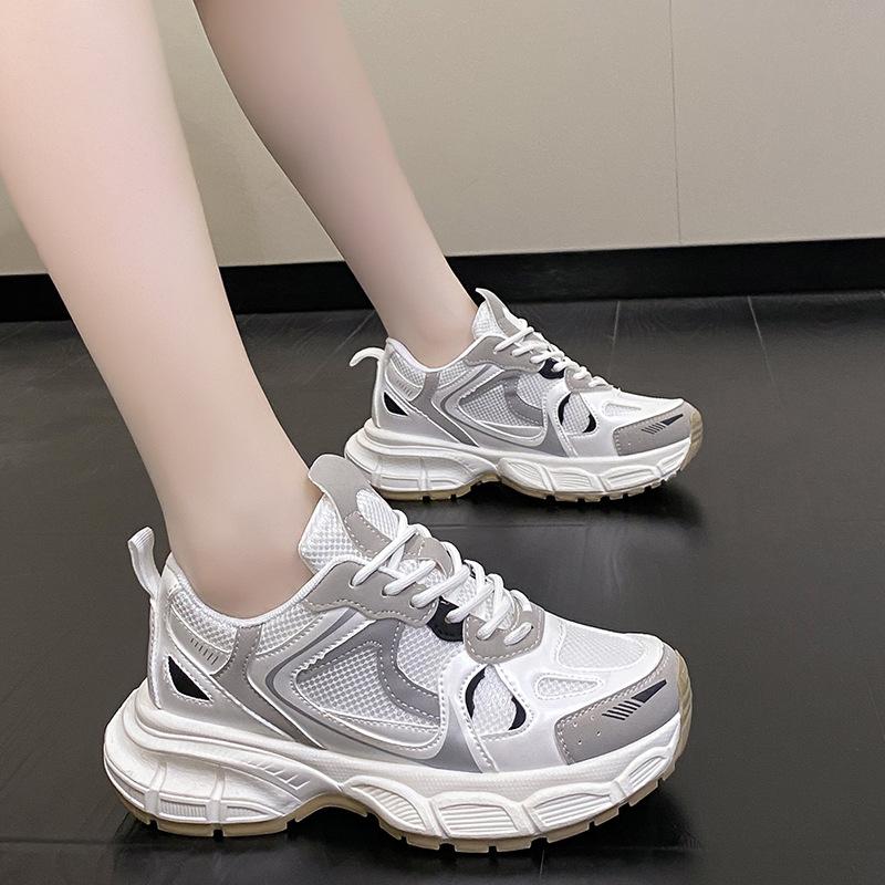 

Casual breathable dad shoes summer and autumn 2025 new platform running shoes Hong Kong style light fashion mesh sports 35 белый