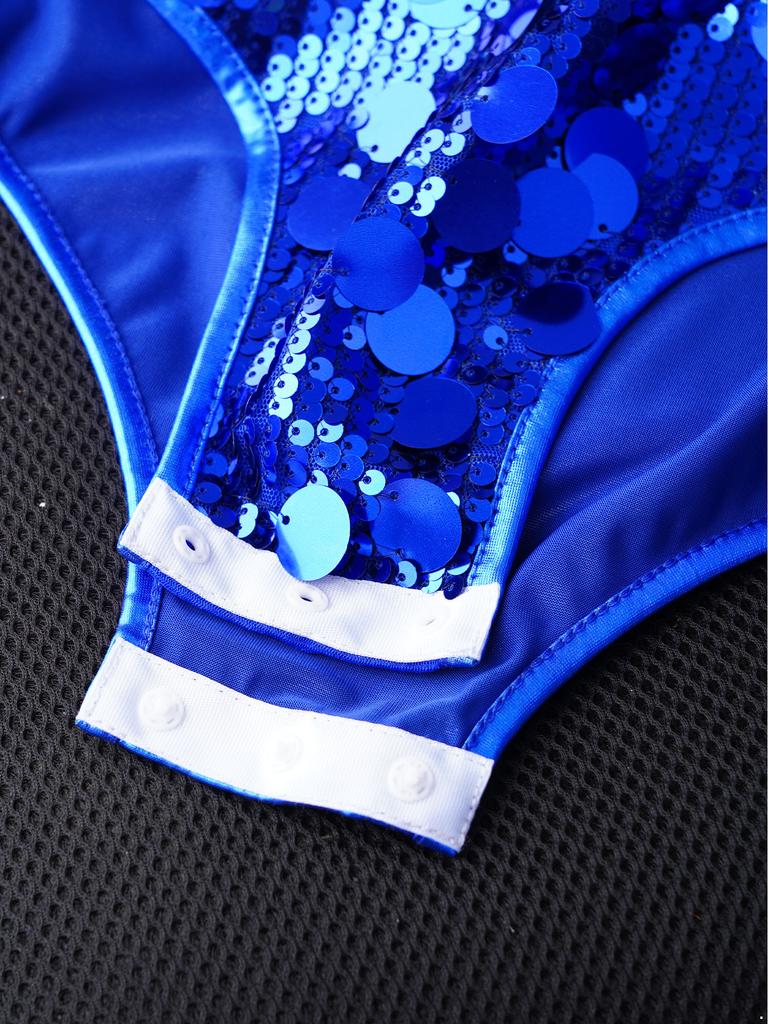 Kids Girls Dance Performance Costume Sleeveless Side Invisible Zipper Back Mesh Patchwork Feather Glittery Sequin Leotard