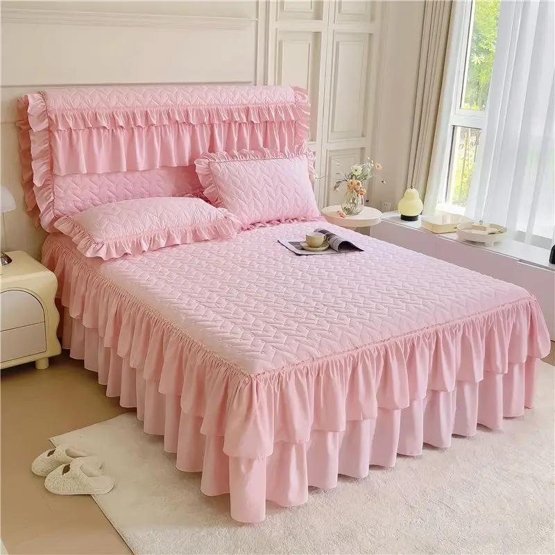 1PCs Thickened Lace Bed Skirt Four Seasons Single Piece Headcover Anti Slip and Dust Proof Bed Covers  Corchas Para La Cama