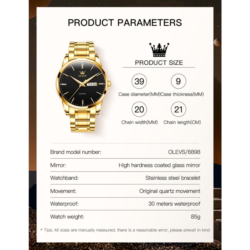 OLEVS Nuovo orologio da uomo al quarzo con cinturino in acciaio, multifunzione, luminoso, impermeabile, per affari e tempo libero