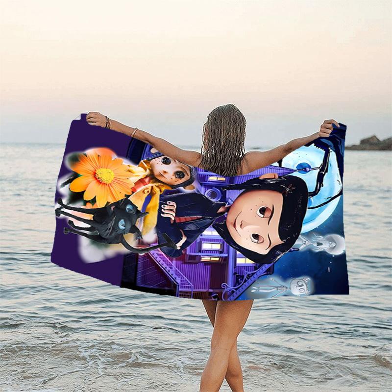 1pc Coraline (4) Beach Towel, Beach and Seaside Swimming Pool Equipment, Fashion Pattern, Rectangular, Travel Essentials