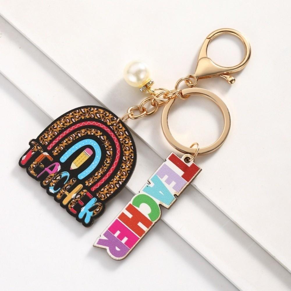 Wooden Material Teacher's Day Keychain Rainbow Colorful English Letter Charm Wooden Keychain Text Keychain Bag Charms