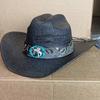Straw Cowboy Hat Wide Brim Bull-Hide Bangora Women  Pasture Straw Hat Cowboy Comfort Band Solid Summer  Sombrero