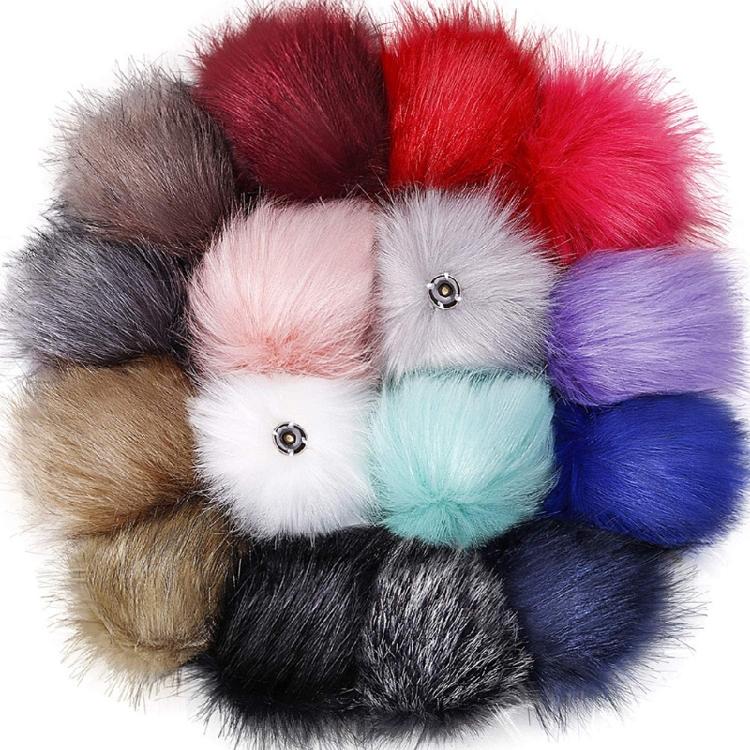 

16 Pieces Faux Fur Pom Poms Balls Set for DIY Hats Keychains Gloves School Bag
