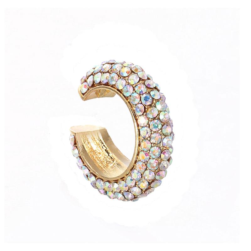 Fashion C Shape Round Cartilage Clip Earrings For Women Fake No Pierced Earrings Crystal Rhinestone Geometric Jewelry Gold
