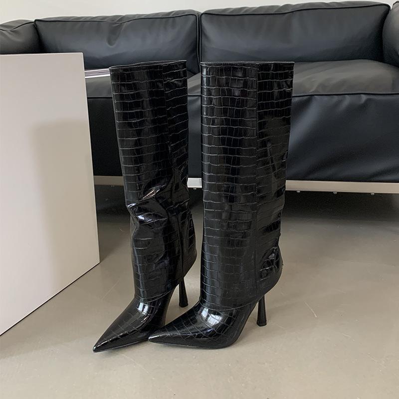 

Pointed thin heel fashion high boots 2025 autumn and winter but knee high heel knight long boots pant tube boots 39 чёрный