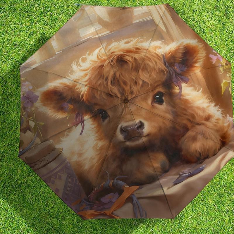 1pc Cow Flower Pattern Umbrella Design Automatic Opening and Closing Umbrella, High-quality Travel Umbrella, c1128129
