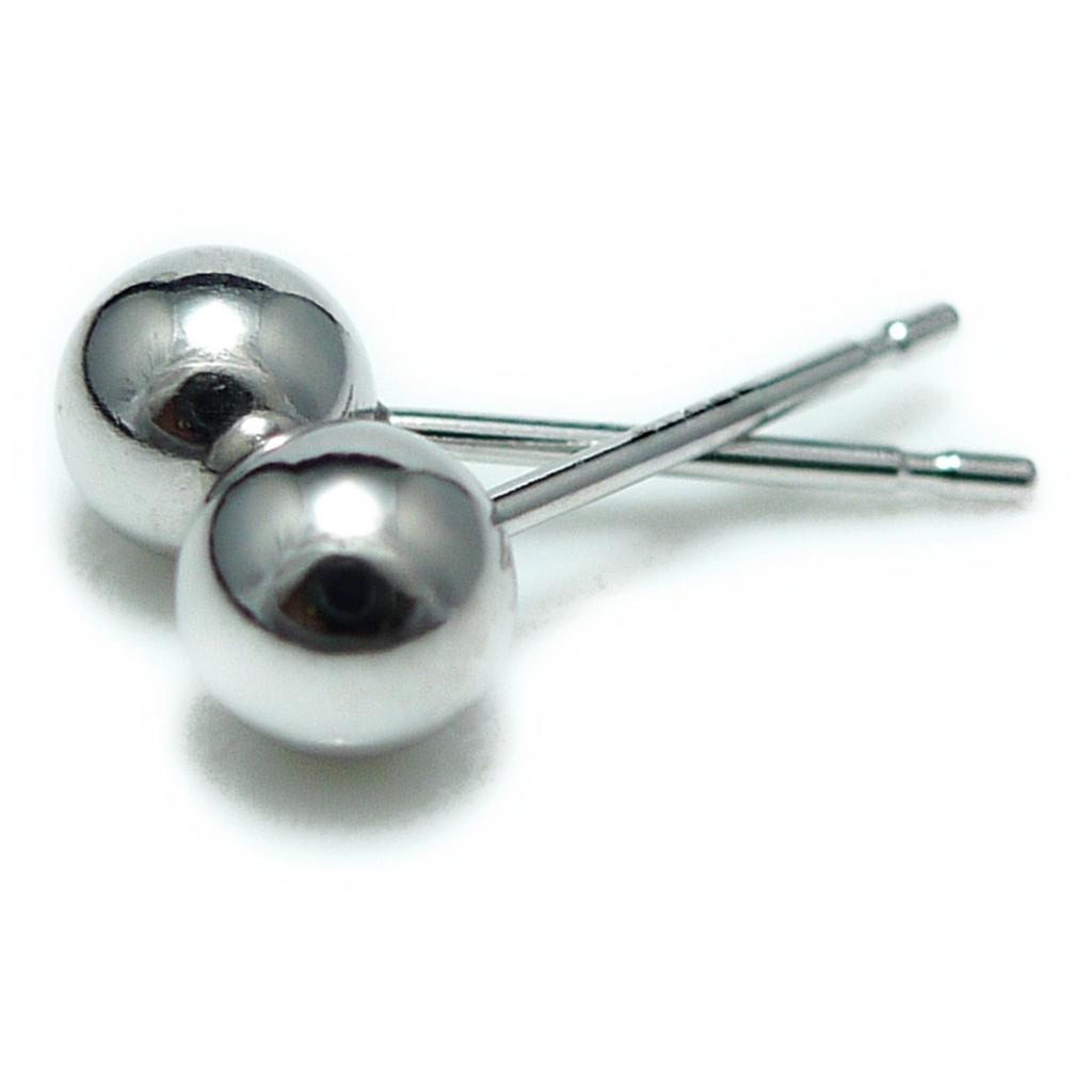 Made in 18K White Gold 4mm Round Bead Stud K18WG Stamp White Nickel Free Japan, Earrings, Pair, (K18 4mm),