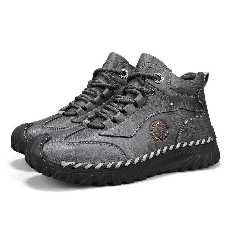 

Мужские ботинки для улицы, кожаные, низкие, повседневные, для альпинизма, для пеших прогулок, теплые зимние ботинки для мужчин, высококачественные ботинки на платформе для снега 38 серый