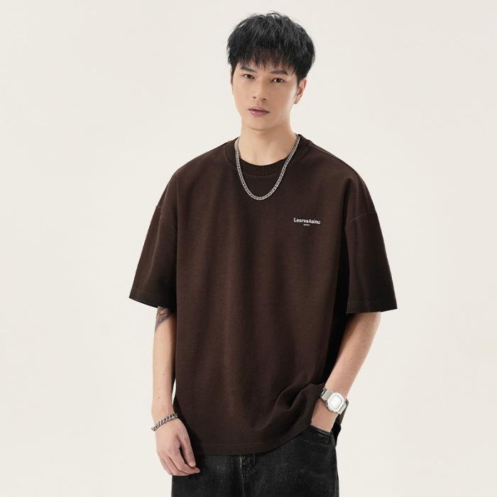 

300g T-shirt Short-sleeved Simple Retro Print Casual Versatile Loose Top for Men 4XL