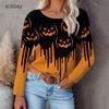 Horror Pumpkin Halloween Women Fashion T-shirts Long Sleeve 3d Print Tie-dye Street Hip Hop Ladies Tees 6XL Big Size Casual Tops