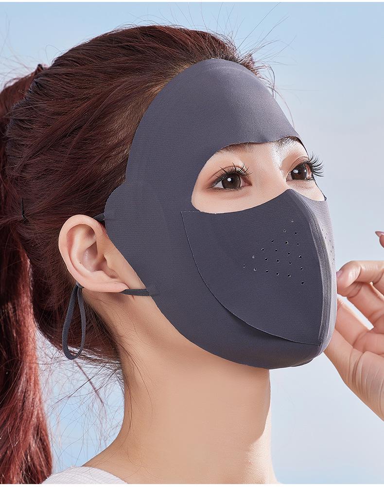 Breathable, Adjustable Lightweight Facekini: Full Face Sun Protection Mask, Comfortable for Drinking Water темно-серого