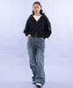 Cream Soda Lab Plain All Season Two-Way Crop Zip-Up Hoodie Black