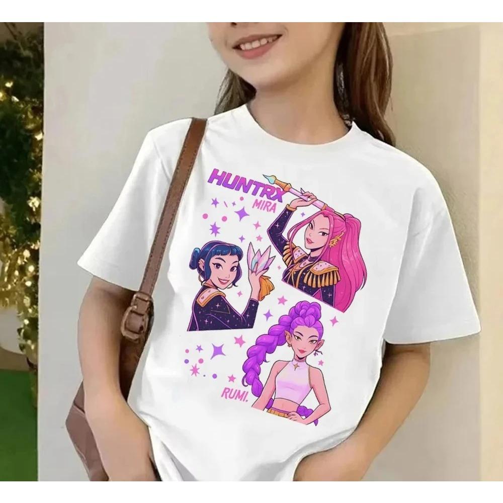 2025 Movie KPop Demon Hunters T-shirt Summer Short Sleeve T-shirt Tee for Children Casual Loose Girl Boy Graphic Printed Tops