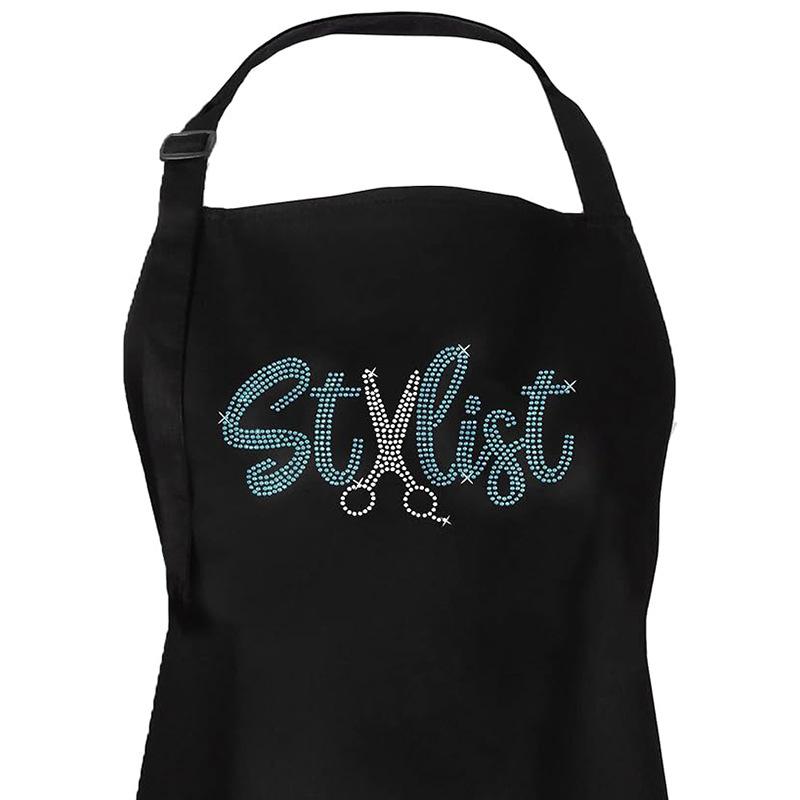 Letter Print Hot Diamond Apron Manicurist Hairdresser Sticker Diamond Neck Work Apron