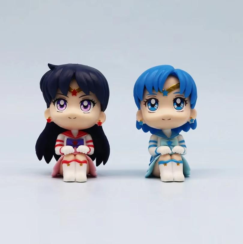 Sailor Moon Anime Figure Q Version Kawaii Sailor Mars Jupiter Mercury Venus Action Figure PVC Collection Model Doll Toy for Kids