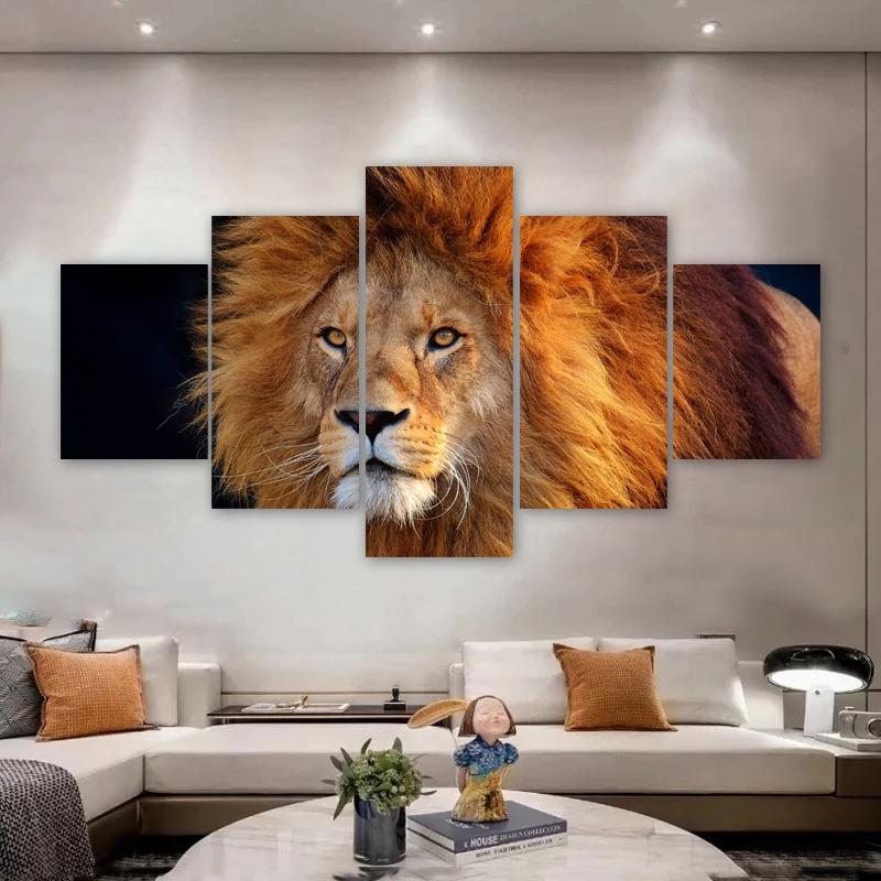 

5 Panels Lion Posters Canvas Painting Wild Animal Prints Wall Art Pictures For Living Room Bedroom Modern Home Decor No Frame 20x35 20x45 20x55cm