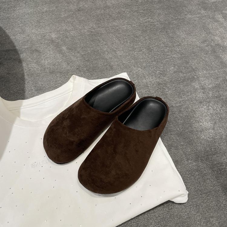 Sheepskin Version~ New Casual Platform Fashion Shoes, Flat-soled Versatile One-pedal Bag Head, Retro Half Slippers, Single Shoes for Women