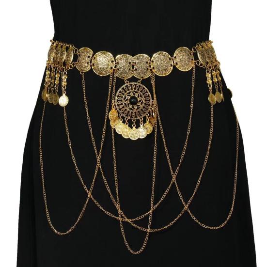 Alloy Waist Chain Retro Style Coin Tassel Decor Belt Chain