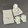Warm Knitted Hat for Toddlers Winter Gloves Scarf Set Kids, Pompom Hat, Cute Essentials Bunny Embroidery, Cozy Boys Girls Ages 2 to 6 Outings