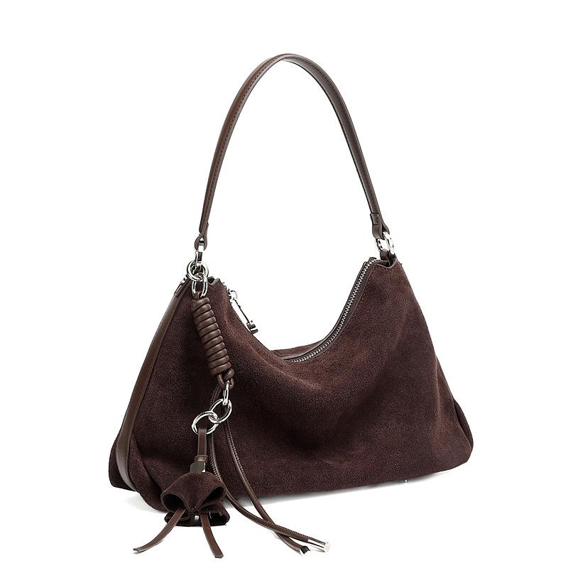 

Vintage nubuck cowhide large bag 2025 autumn and winter new high-end temperament shoulder bag large-capacity commuter tote bag 32*11*20 кавовий