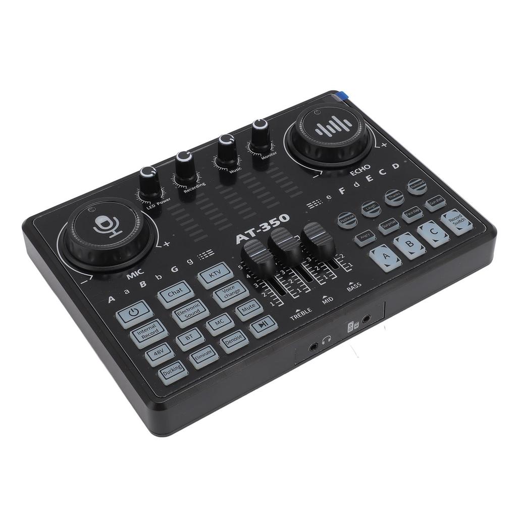 Professional Live Sound Card Mixer with LED Light Voice Changer Multiple Sound Effects Recording Sound Card for 48V