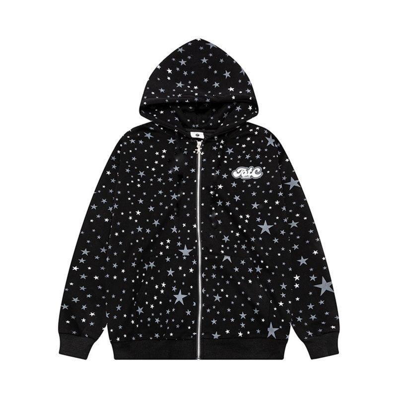 Ins Fashion Women's Full Star Zipper Hoodie Sweatshirt Japanese Streetwear Casual Long Sleeve Pullover for Autumn Winter