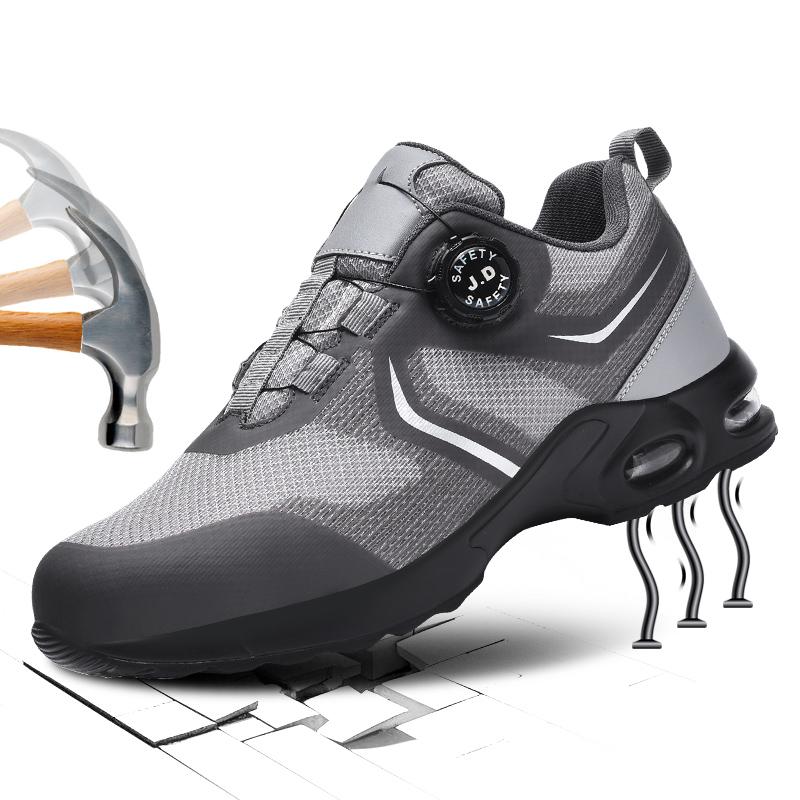 Fashion Rotating Button New Safety Shoes Men Anti-smash Anti-puncture Work Shoes Fashion Men Sport Shoes Security Protective Boots Men