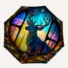1pc Stained Glass Deer Automatic Open/close Umbrella, 8-Rib sturdy structure, Portable Travel Umbrella, Parties, Everyday Use, Outdoor Acces