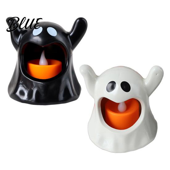 Ghost Shaped Candle Holder Halloween with LED Candle Cute Tea Light Safe Indoor Holder Spooky Tabletop Decoration for Home Decor Holiday